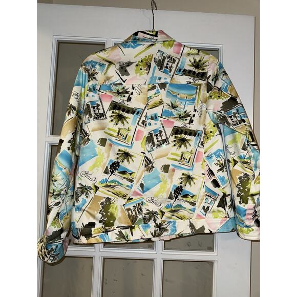 Vintage Laura Ashley Button Up Jacket Size Small Multicolor Floral Palms Beach - Picture 4 of 4